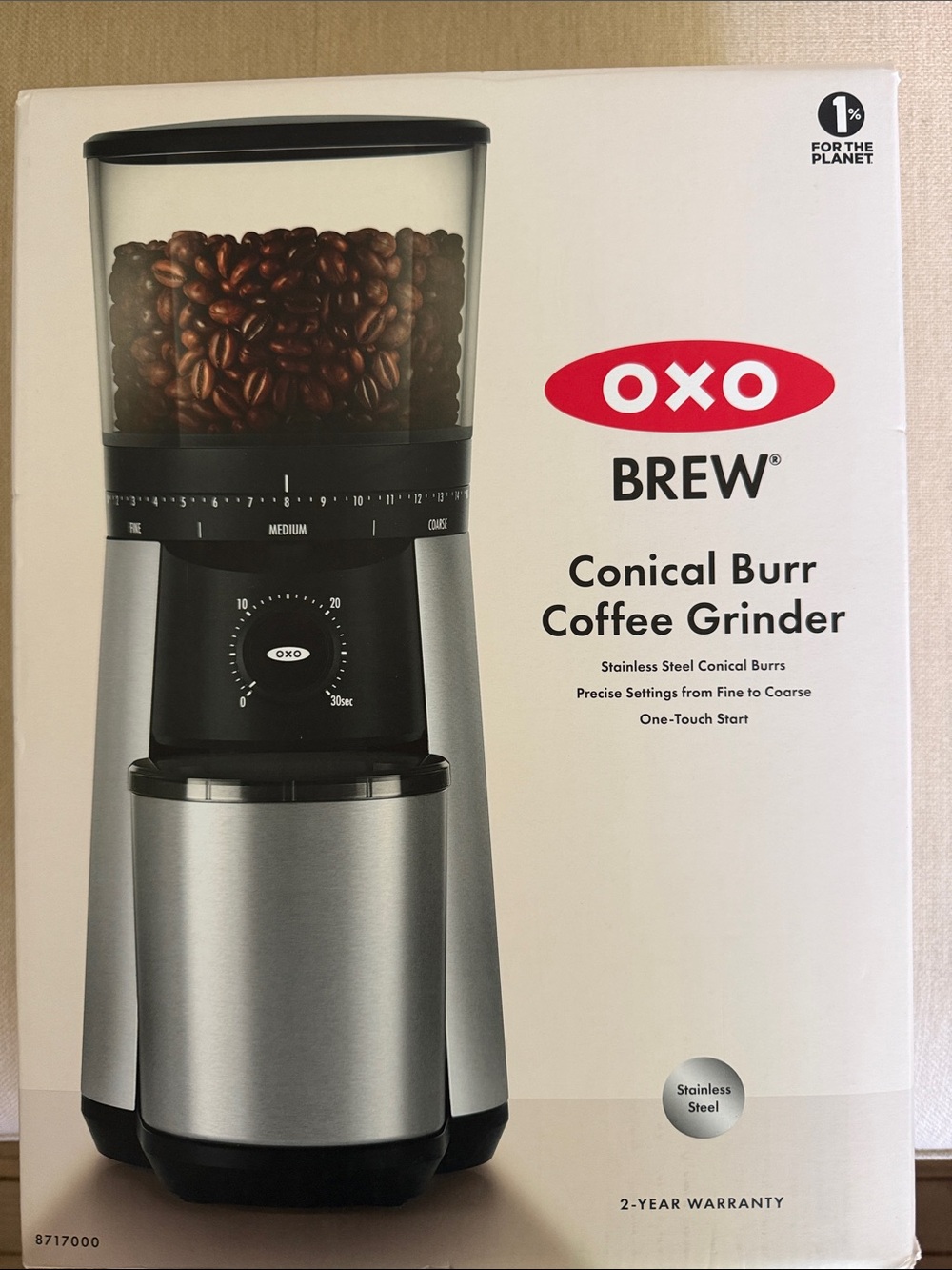 NWT OXO Brew Stainless Steel and Black Conical Burr Coffee Grinder